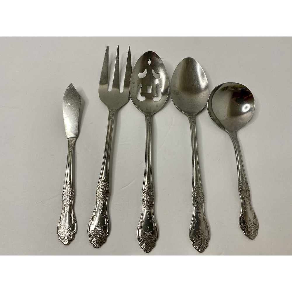 Rogers Co Stainless Steel Flatware China Love Joy Serving Set 5 Spoons Meat Fork